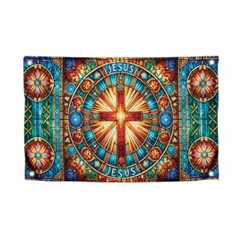 3x5 Feet Religion Wall Flag with Quote ''Jesus'' Tapestry for Dorm with Four Brass Grommets - Funny Bright College Decorate - Single Sided Meme Banner for Bedroom Men - Polyester Flags for Room Guys