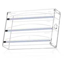 Acuxiaza 3 in 1 Wrap Organizer with Cutter Acrylic Wax Paper Dispenser Foil and Plastic Wrap Organizer Aluminum Foil Holder for Kitchen Drawer and Wall-Mounted Compatible with 12" Roll