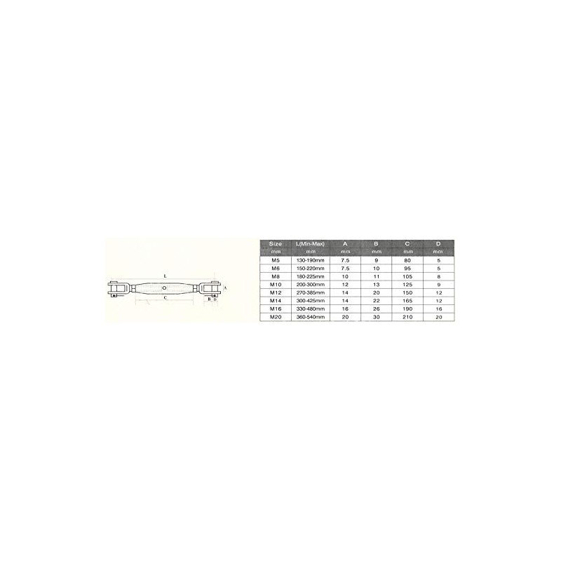 Sunload Shroud Tensioner with Two Fixed Forks, Stainless Steel AISI