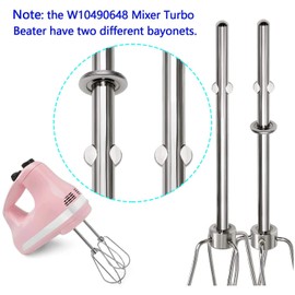 2Pcs 304 Stainless Steel Hand Mixer W10490648 Beater Accessories for Home Kitchen Blending Smoothies Shakes with Kitchen 5/7/ 9-speed Hand Mixer Replace KHM5, PS4082859, AP5644233, 9707242