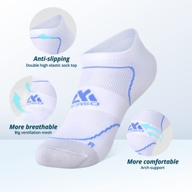 AKASO Anti-Odor Ankle Running Socks, Silver Fiber Low Cut Athletic Socks for Men and Women - 2 Pack (White, S)
