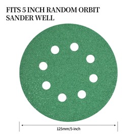 JUNDOO 100 Grit 5 Inch 8 Hole Green Film Hook and Loop Sanding Discs for Automotive and Woodworking 50 Pcs