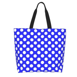 Cuczpau Blue Polka Dot Tote Bag Beach Bag for Women Reusable Grocery Large Shopping Shoulder Bag Travel Handbag
