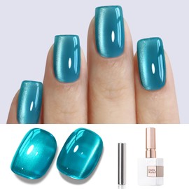 Double Rhythm Double Rhythm Jelly Glass Cat Eye Gel Polish with Magnet 15ML Holographic Glitter Shimmer Translucent Sheer Color Magnetic Nail Polish Salon DIY at Home (Jelly Teal-MC1120)