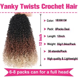 Unionbeauty Pre-twisted Yanky Twist Crochet Braids Hair 12 Inch 8 PCS Pre-Looped Passion Twist Hair Ombre Brown to Blonde Mini Spring Twist Hair with Bouncy Synthetic Crochet Hair Extensions 1B30613#