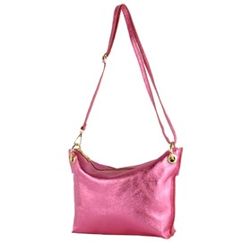 modamoda de - T243 / T252 Italian Shoulder Bag Small Leather / Suede, Candy Pink Metallic