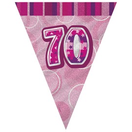 Unique Party 90957 - 9ft Foil Glitz Pink 70th Birthday Bunting Flags