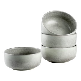 Henten Home Ceramic Salad Bowl Set, 15 OZ Cereal Bowls Set of 4, Porcelain Rice Bowls for Kitchen, Reactive Glaze Serving Soup Bowls for Snack, Pasta, Microwave Safe (Grey)