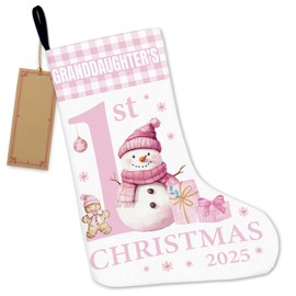 TTBDPB Granddaughter 1st Christmas Stocking from Grandma Grandpa, Baby Girl First Christmas Stocking 2025, Pink Snowman Hanging Stockings Fireplace Decorations