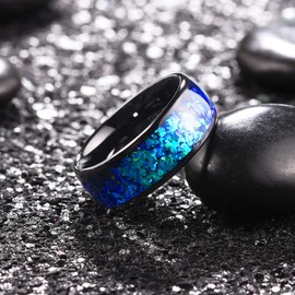 King Will Mens 8mm Black Tungsten Plating Wedding Ring Inlay Blue Purple Fragments Engagement Band 10.5