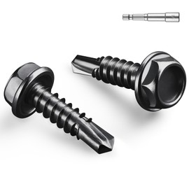 BNUOK #8 x 3/4 Inch Self Drilling Screws, (192pcs) 1 lbs Black Self Tapping Screws for Metal, 410 Stainless Steel Hex Washer Head Sheet Metal Screws