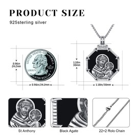QHQPQ Saint Anthony Necklace 925 Sterling Silver St Anthony Pendant Amulet Jewelry Medallion Necklace Religious Gift for Men Women