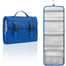 PAVILIA Travel Hanging Toiletry Bag for Women Men, Large Capacity Makeup Bag Kit, Waterproof Cosmetic Storage Organizer Case for Bathroom Shower, Royal Blue