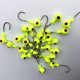 Rudder 50 PCs Jigheads for Fishing 1/32 1/16 1/8 oz Fishing Hooks Crappie Bass Double Eyes (Chartreuse, 1/32 oz)
