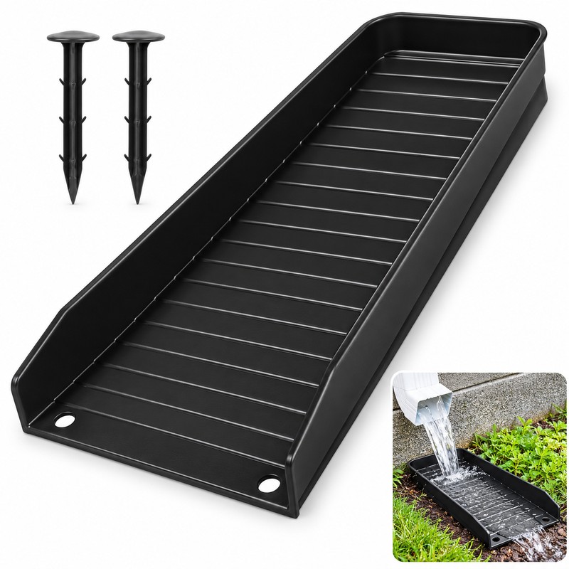 Rainwater Gutter Downspout Splash Block – White Ribbed PP Plastic