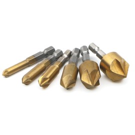 JIUWU 6pcs Countersink Drill Bit Hex Shank Flute Five-Blade Chamfering Drill Bit High Carbon Steel Titanium Plated for Wood DIY Quick Change Bit 6mm 8mm 9mm 12mm 16mm 19mm