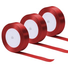 3 Rolls 1 Inch Wine Red Satin Ribbon, 75 Yards Solid Color Single Faced Wide Ribbon for Flower Bouquet, Thick Silk Ribbon for Gift Wrapping Christmas Crafts Wedding Floral Supplies