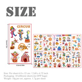 10 Sheets Circus Temporary Tattoos,Kids Funny Circus Tattoos Waterproof Fake Tattoos Circus Animal Tattoo Stickers for Children Party Bag Fillers Kids' Tattoo Pass The Parcel Gifts Party Favours