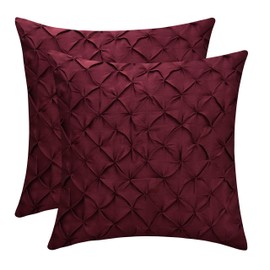 The White Petals Maroon Throw Pillow Covers (Faux Silk, Pinch Pleat, 18x18 inch, Pack of 2)