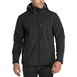 33,000ft 33,000ft Men's Waterproof Jackets Fleece Lining Softshell Jacket - Multi Pockets Outdoor Windproof Coat With Detachable Hood Black L