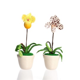 ablossom, 2 Pieces of Flower Fridge Magnets Orchid Venus Lady Slipper Yellow White Colors in Ceramic Flower Vase 3D Refrigerator Strong Magnetic Artificial Flowers for Locker Decorations for Girls