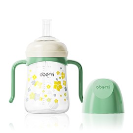Oberni Baby Sippy Cup, Weighted Straw Trainer Cup, Toddler Drinks Water Bottle with Leak-Proof Valve Spout for 6+ Months, No Spill Training Cup with Handles for 12+ Months Learners 240ml/Green