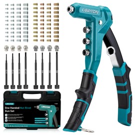 LIBRATON 9.5" Rivet Nut Tool, One-Handed Rivet Nut Gun, Hand Rivet Nut Tool Kit with 80PCS Threaded Rivet Nuts, 8PCS Interchangeable Mandrels, Metric M3-M6, SAE 6-32" to 1/4-20", with Carrying Case