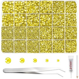 35700 count  Rhinestones Kits 12 Colors Flatback Round Jelly Rhinestones with Tweezers Glue Pen 3 mm Bedazzling Non Hotfix   for  DIY Crafts  Tumblers Mugs Clothing - Color: Yellow