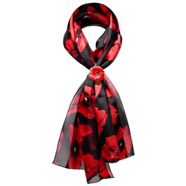 Basic Sense Poppy Scarf with Holder Set Silky Satin Stripe Scarves for Remembrance day, 38 - Black