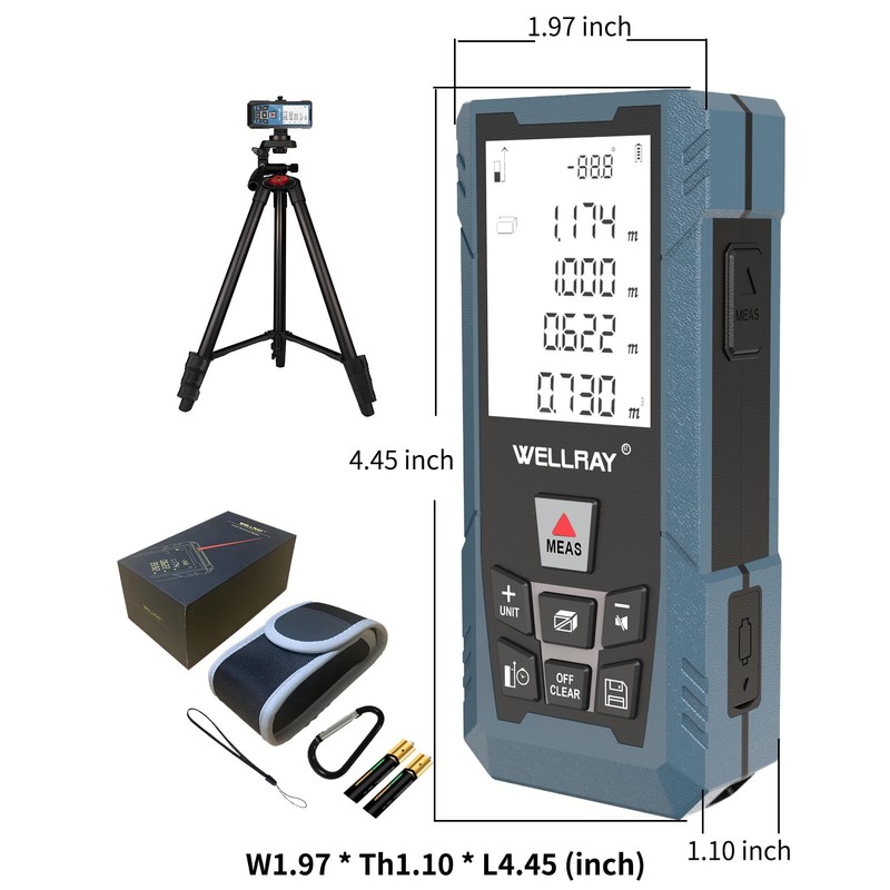 WELLRAY 500ft Laser Distance Meter Measurement Tool with Angle Sensor,LCD
