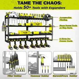KAFAHOM Power Tool Organizer-8 Drill Holder Wall Mount,4 Layer Heavy Duty Metal Power Tool Storage Rack,Garage Tool Organizer and Storage with Screwdriver Holder/Plier Holder/Hammer Holder
