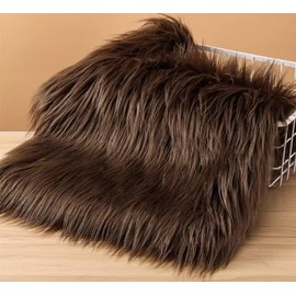 Long Pile Shaggy Faux Fur Squares Fabric Fuzzy Material Cuts Patches Craft DIY Supply Costume Decoration, 10 x 20 Inch, Brown