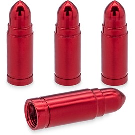 MEAJOO 4PCS Bullet Tire Valve Stem Caps, Anodized Aluminum with Rubber O-Ring Air Leakproof Valve Caps Cover, Universal for Cars, SUVs, Bikes, Trucks and Motorcycles (Red)