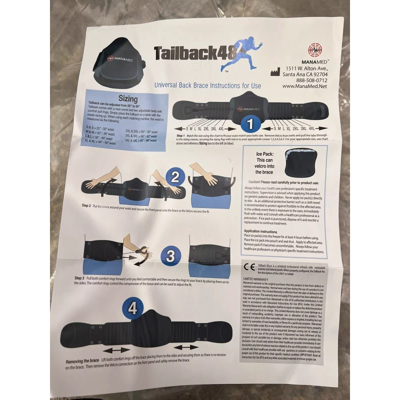 Manamed New Manamed Tailback 48 TBO48 Back Brace Universal L0648
