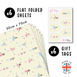 Central 23 - Ballerina Wrapping Paper - 6 Sheets Cute Wrapping Paper for Girls - Pink Blue Birthday Wrapping Paper - Pastel Butterflies for Kids - Pretty Ballet Dancers - For Women