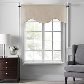 Elrene Home Fashions Colette Faux Silk Scalloped Window Valance, 50" x 21", Taupe