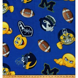 Fleece University of Michigan Wolverines Emojis Blue Fleece Fabric Print A506.57