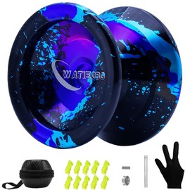 Yoyo Professional, Metal Responsive Yo yo for Kids Beginners, Unresponsive Yo yo for Adults Intermediate-Advanced Players with U Type KK Bearing + Glove and 10 Replacement Yoyos Strings(Blue)