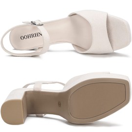 OOHRHN Sandalias de tacón de plataforma de ante para mujer, sandalias de tacón cuadrado con puntera abierta, correa al tobillo, para boda, vestido sexy, tacones altos gruesos, Desnudo/, 7 US