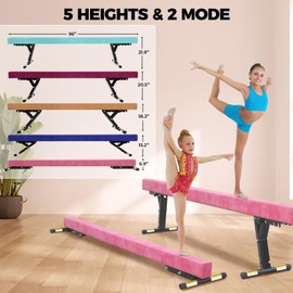 FINCOME Adjustable Balance Beam 8ft Pink, High and Lower Floor Beam Gymnastics Equipment for Kids Children, Gymnastics Beam with Legs for Home, Professional Training, Gymnastic Club Use
