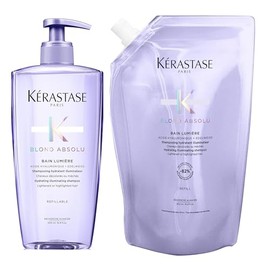 Kerastase Blond Absolu Lumière - Champú y bolsa de recarga - Hidrata intensamente, elimina impurezas, para cabello aclarado y resaltado, 16.9 onzas líquidas