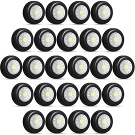 Macarrie 24 Pcs Push Tap Light 2.68" Mini Night Touch LED Puck Lamp Wireless Portable Under Cabinet 60 Lumens Battery Operated Stick On Lights for Counter Wall Closet Kitchen(Black)