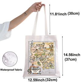 BWWKTOP Arizona State Tote Bag Arizona Souvenirs Gifts Arizona Reusable Grocery Bag Arizona Trip Gifts, Arizona Map, 14 inches (L) x 12 (W) 0.47 (H)