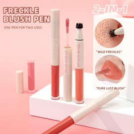 Liquid Face Blush Freckle Pen, Natural Dewy Cream Blush with Light Brown Faux Freckle Stamp Pen 2 in 1 Makeup Natural Sunkissed Dewy Cheeks, Waterproof Fake Freck Tint Marker (02)