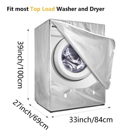 2Pack Washer and Dryer Covers, Washing Machine Cover with Zipper Design, Waterproof & Dustproof & Anti-UV Washer Covers Fit for Most Front Load Machine, 27"W x 33"D x 39"H -Silver
