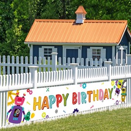 Cartoon Robot Happy Birthday Banner,Cartoon Robot Letters Theme Party Supplies,Child Kids Birthday Baby Shower Party Supplies.9.8x1.6ft