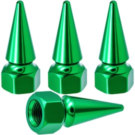 MEAJOO 4PCS Spiked Shape Tire Valve Stem Caps, Aluminum Car Air Stem Cap, Universal Dustproof Tire Valve Stem Covers for Cars, SUV, Trucks, Bikes, Motorcycles, Bicycles(Green)