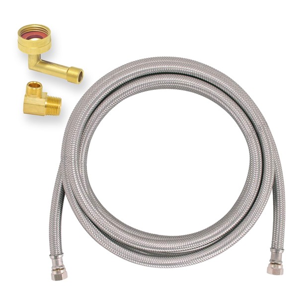 Eastman Dishwasher Installation Kit, 3/8 Inch Compression, 3/8 Inch MIP Elbow, 3/4 Inch FHT Elbow, 5 Foot Braided Stainless Steel Dishwasher Connectors, 41041
