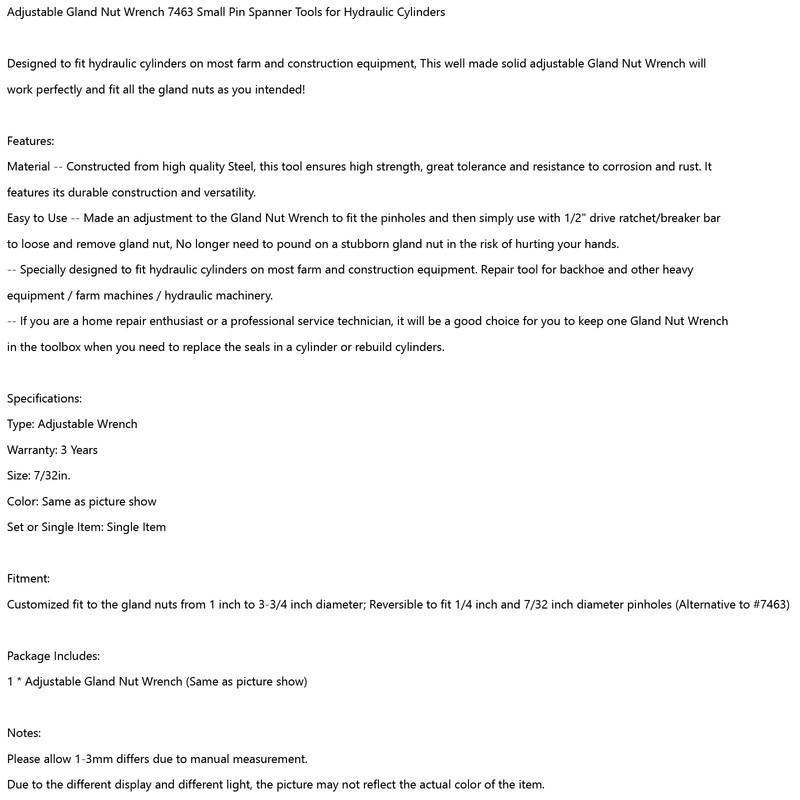 Artudatech Adjustable Gland Nut Wrench 7463 Small Pin Spanner Tools