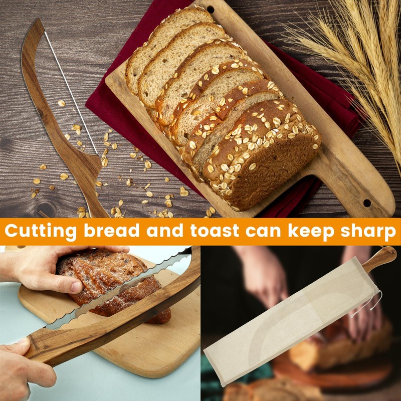 THDUJAYJAY 2 Pack Wooden Bread Bow Knife Set,Durable High Carbon